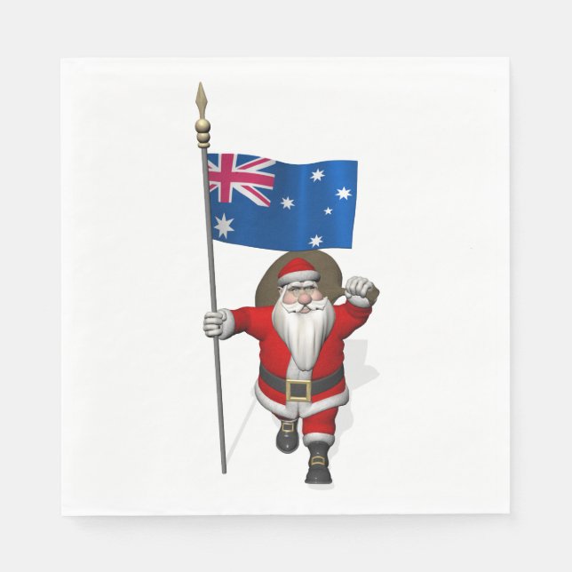 Happy Santa Claus With Flag Of Australia Napkins (Front)