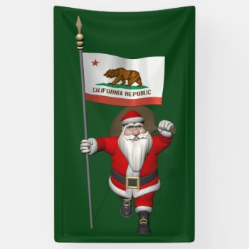 Happy Santa Claus With Flag Of California Banner by santa_claus_usa at Zazzle