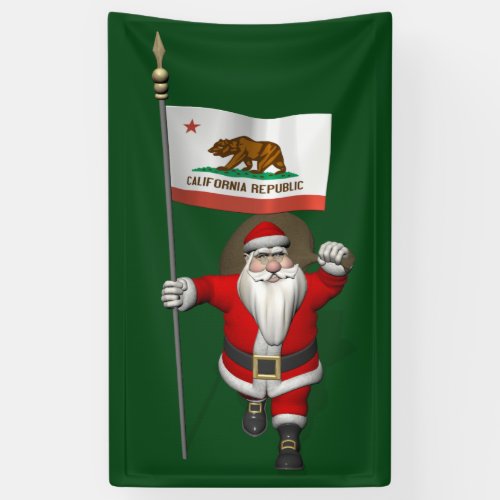 Happy Santa Claus With Flag Of California Banner