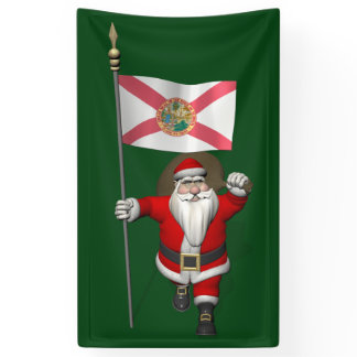 Happy Santa Claus With Flag Of Florida Banner
