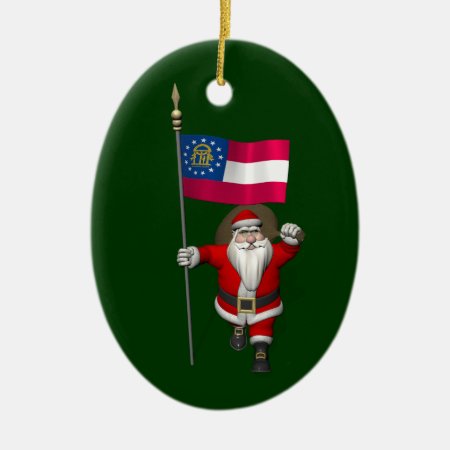 Happy Santa Claus With Flag Of Georgia Ceramic Ornament