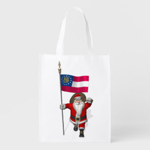 Happy Santa Claus With Flag Of Georgia Grocery Bag