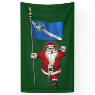 Happy Santa Claus With Flag Of Las Vegas Banner