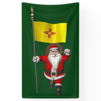 Happy Santa Claus With Flag Of New Mexico Banner