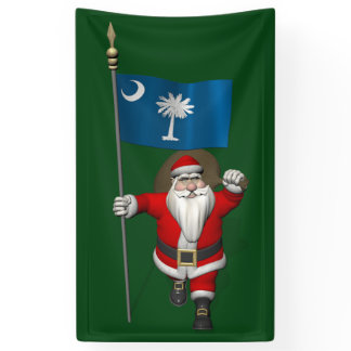 Happy Santa Claus With Flag Of South Carolina Banner
