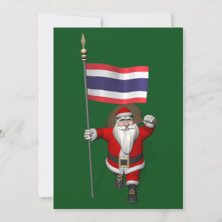 Happy Santa Claus With Flag Of Thailand Holiday Card