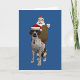 Happy Santa Claus With Gray Spotted Setter Holiday Card