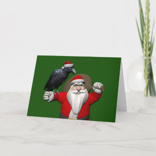 Happy Santa Claus With Huge Raven Holiday Card
