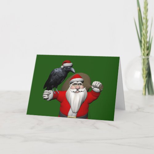 Happy Santa Claus With Huge Raven Holiday Card