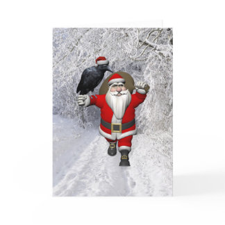 Happy Santa Claus With Huge Raven Holiday Card