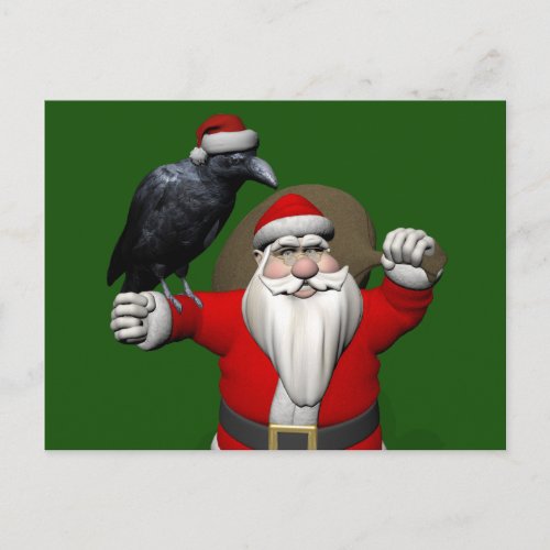 Happy Santa Claus With Huge Raven Holiday Postcard