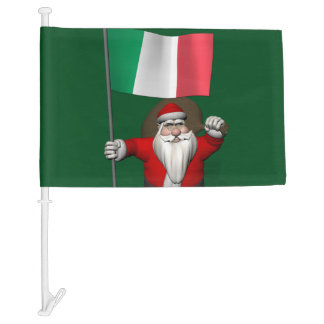 Happy Santa Claus With  Il Tricolore Of Italy Car Flag