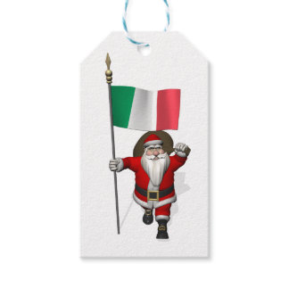 Happy Santa Claus With  Il Tricolore Of Italy Gift Tags