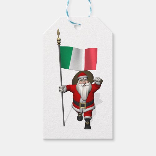 Happy Santa Claus With  Il Tricolore Of Italy Gift Tags