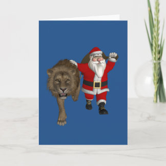 Happy Santa Claus With Lion Holiday Card