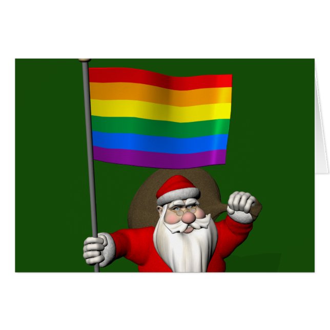 Happy Santa Claus With Rainbow Flag Cards (Front Horizontal)