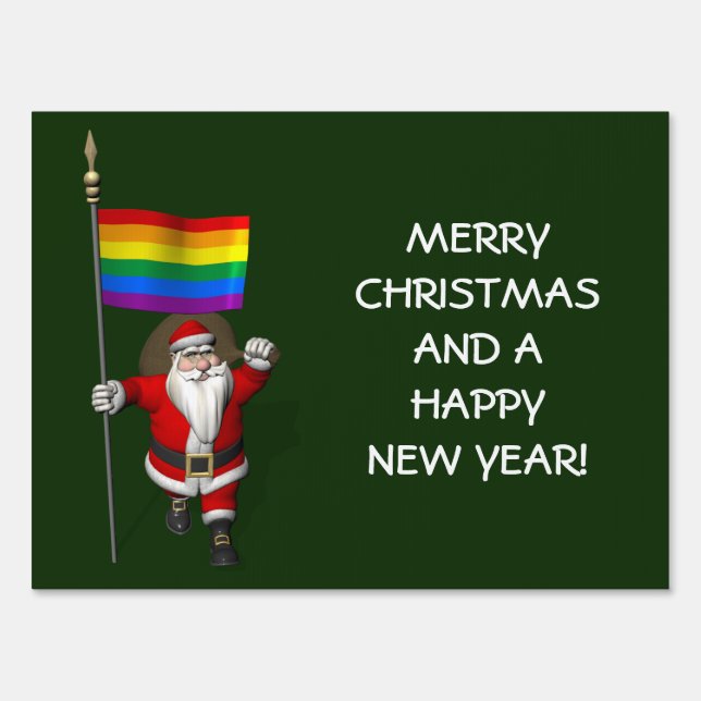Happy Santa Claus With Rainbow Flag Yard Sign (Front)