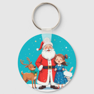 Happy Santa Claus With snow maiden Keychain