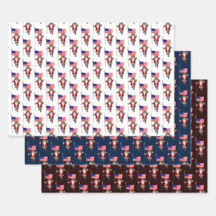 Happy Santa Claus With Star-Spangled Bannner Wrapping Paper Sheets