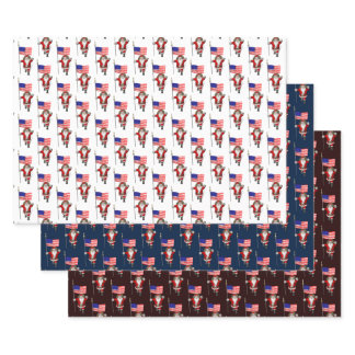 Happy Santa Claus With Star-Spangled Bannner Wrapping Paper Sheets