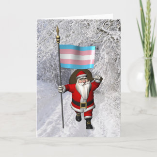 Happy Santa Claus With Transgender Pride Flag Holiday Card