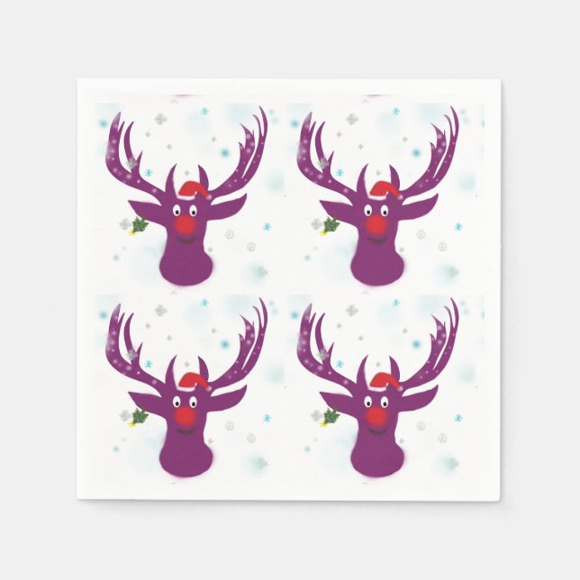 Happy Santa Deer New Year  Paper Napkins (Front)