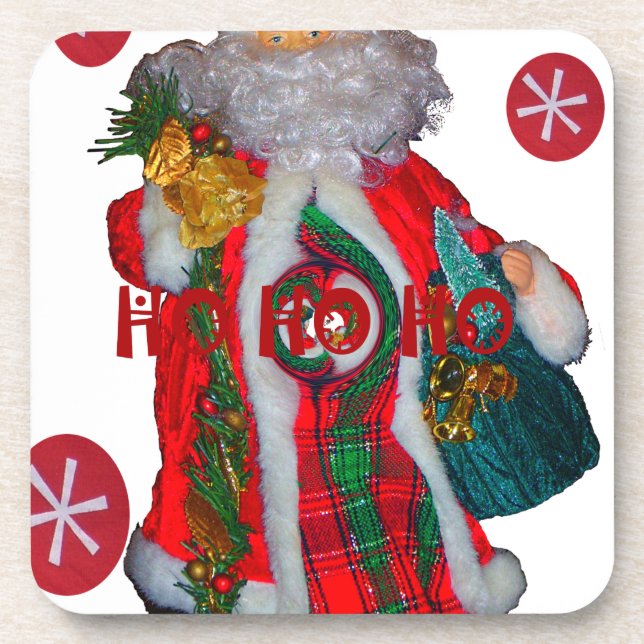 Happy Santa Hohoho Greetings graphic text art desi Beverage Coaster (Front)