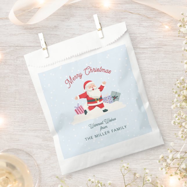Happy Santa, light blue Christmas Favor Bag (Clipped)