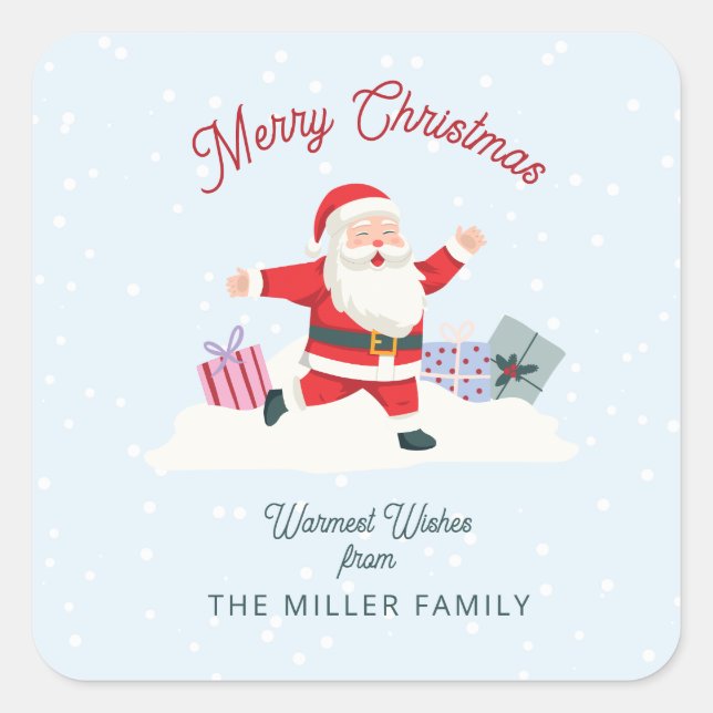 Happy Santa, light blue Christmas Square Sticker (Front)