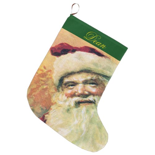 Happy Santa Merry Christmas Vintage Large Christmas Stocking