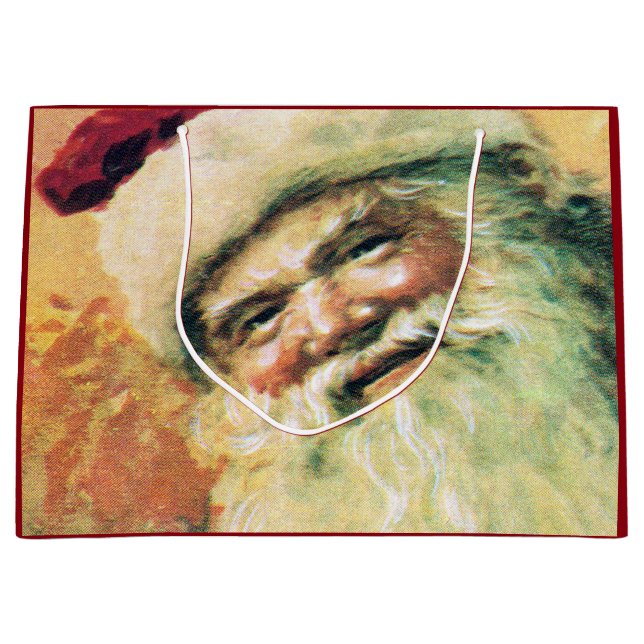 Happy Santa Merry Christmas Vintage Large Gift Bag (Front)