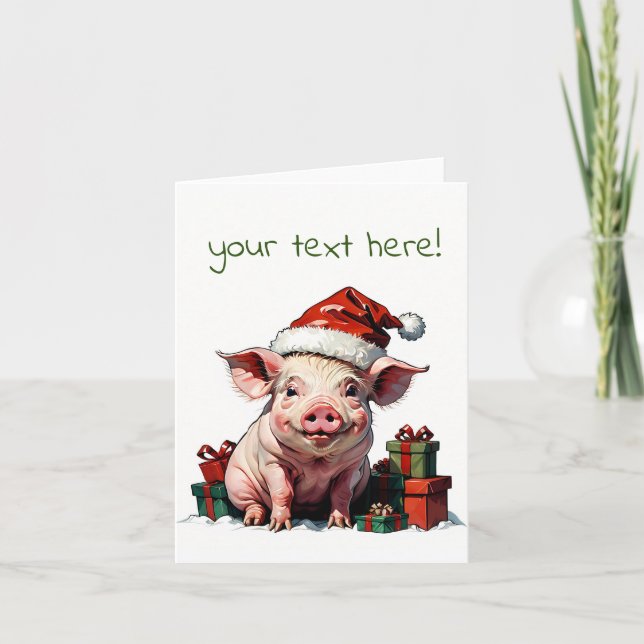 happy santa pig letterpress thank you card (Front)