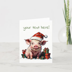 happy santa pig letterpress thank you card