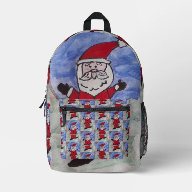 Happy Santa Printed Backpack (Front)