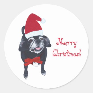 Happy Santa Pug Dog Merry Christmas Stickers