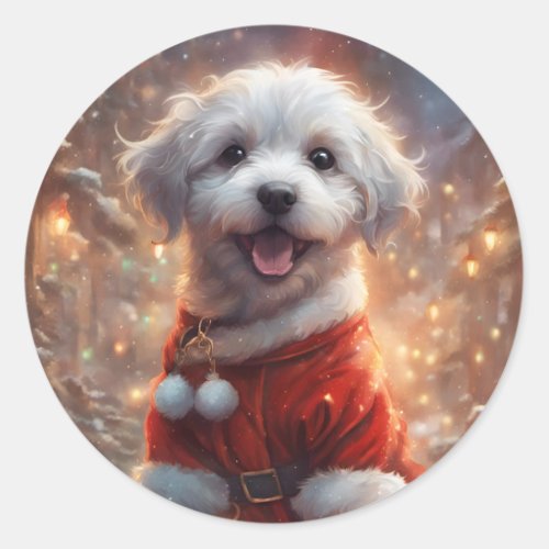Happy Santa Puppy Holiday Dog  Classic Round Sticker