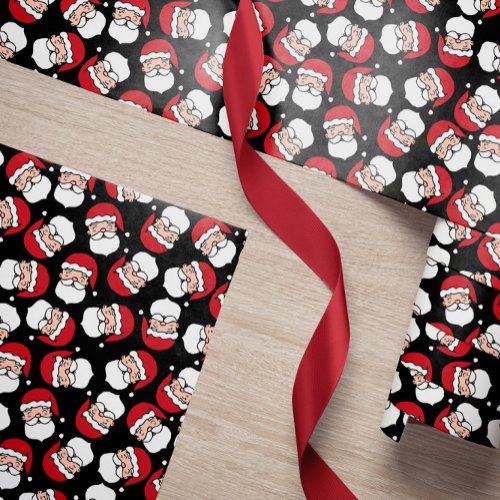 Happy Santa Red Black Pattern Christmas Wrapping Paper