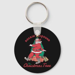 Happy Santa Rockin around The Christmas Tree Keychain