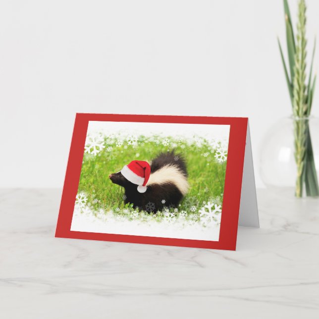 Happy Santa Skunk Christmas Holiday Card (Front)