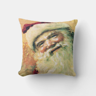 Happy Santa Vintage Christmas Throw Pillow