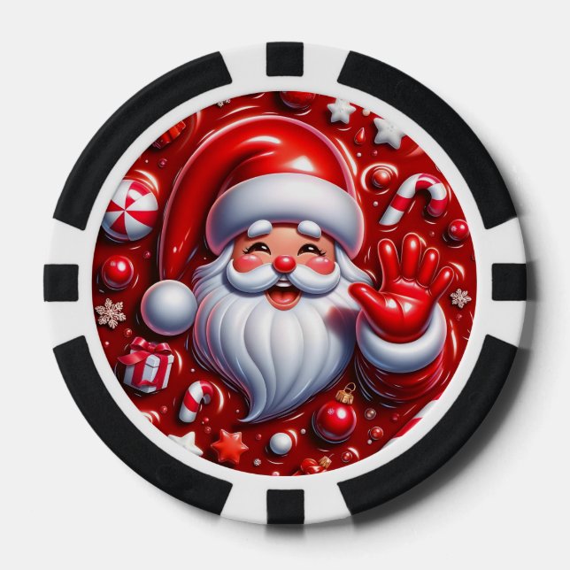 Happy Santa Waving Poker Chips – Festive Holiday (Front)