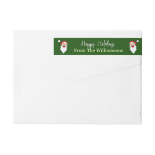 Happy Santas Happy Holidays Green Return Address Wrap Around Label
