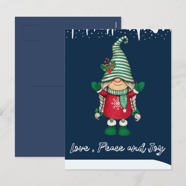 Happy Santa's Little Friend Holiday Navy Postcard  (Front/Back)