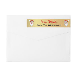 Happy Santas on Christmas Gold Return Address Wrap Around Label