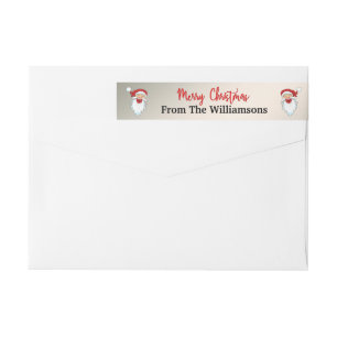 Happy Santas on Christmas Silver Return Address Wrap Around Label