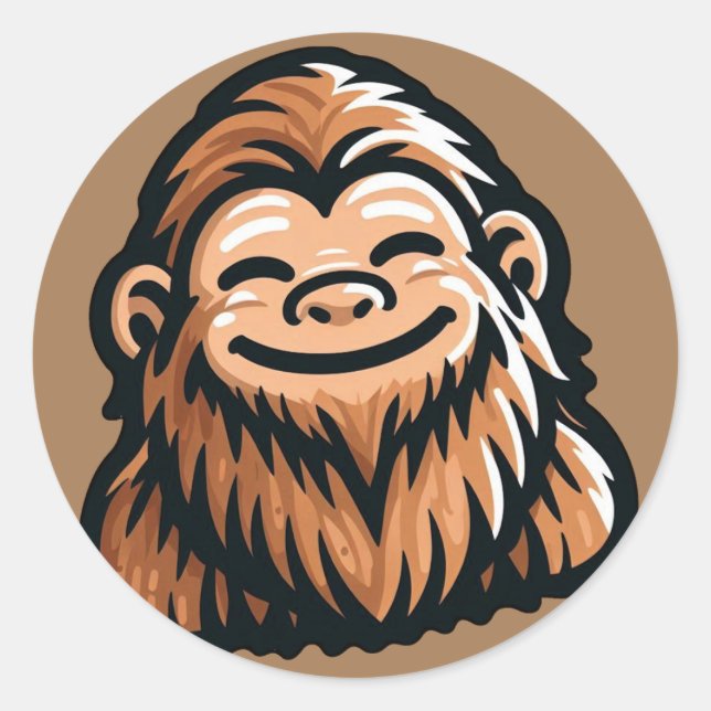 Happy Sasquatch - Smiling Bigfoot Classic Round Sticker (Front)