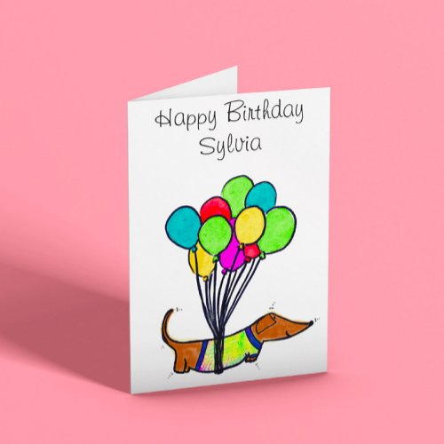 Happy Sausage Dog Customisable Birthday Card