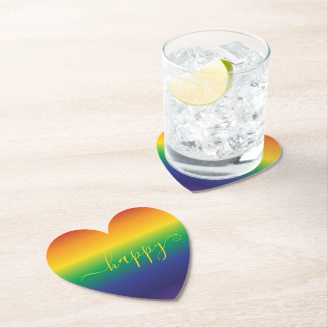 Happy Saying Rainbow Stripes Paper Coaster (Insitu)