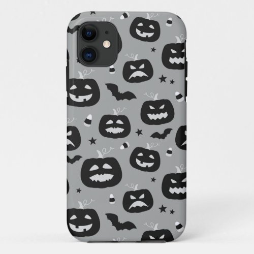 Happy scary Halloween pumpkins _ gray iPhone 11 Case