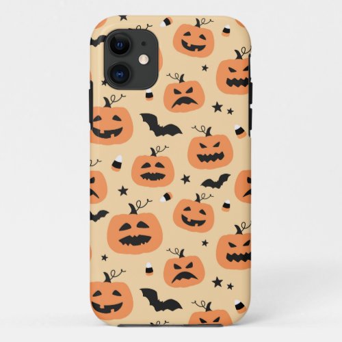 Happy scary Halloween pumpkins _ orange iPhone 11 Case